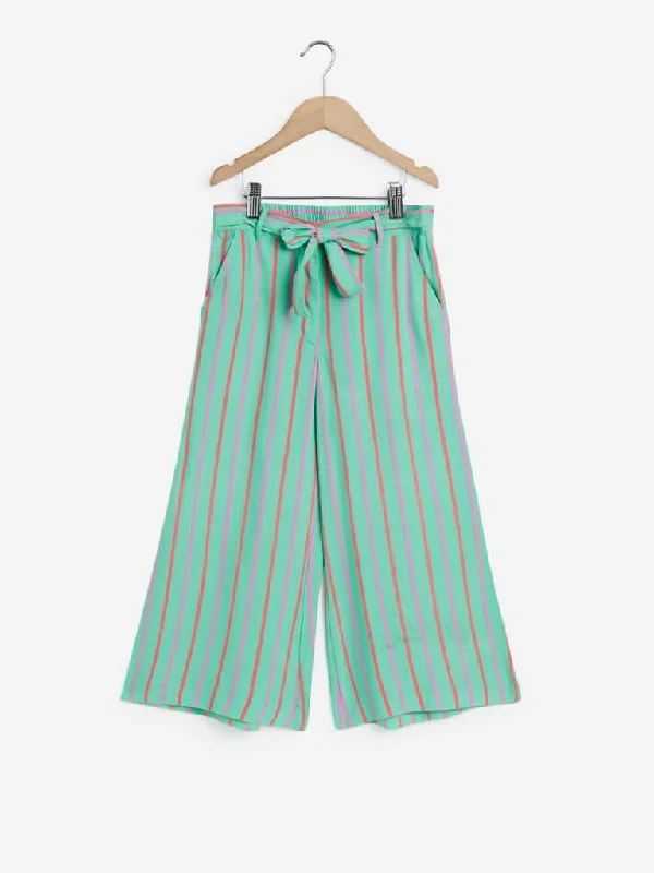 Stretchable Women Shorts for Maximum MobilityUtsa Kids Sea Green Striped Palazzos