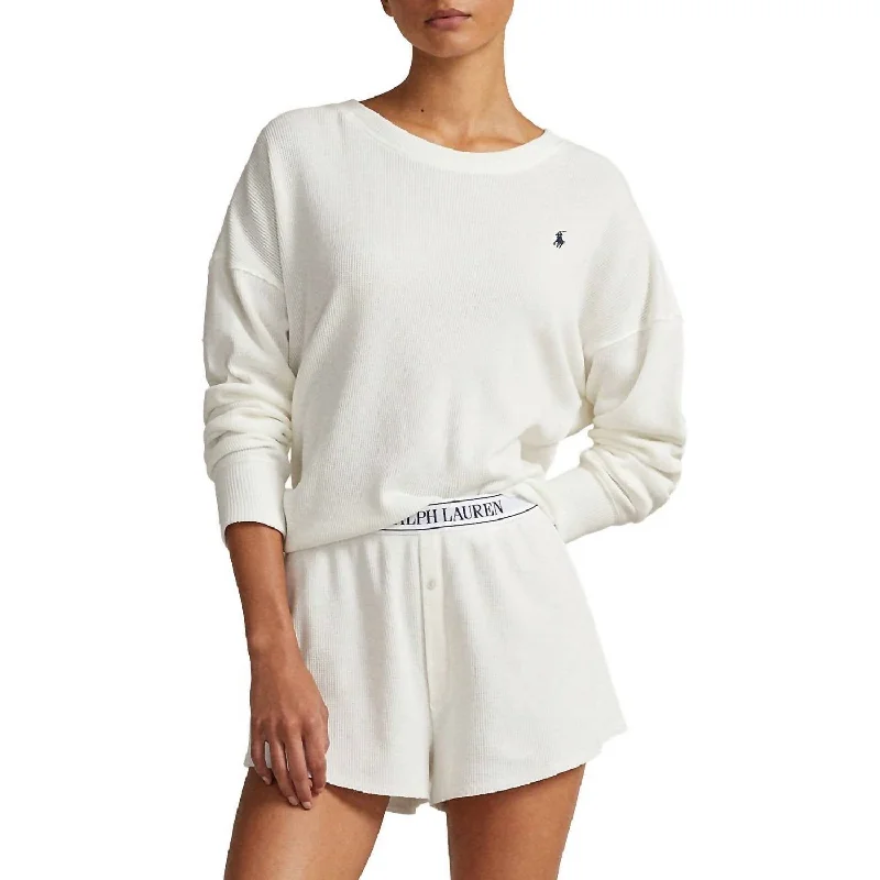 Patterned Geometric Women Shorts for a Modern AppealWaffle Knit Boxer Short In Ecru