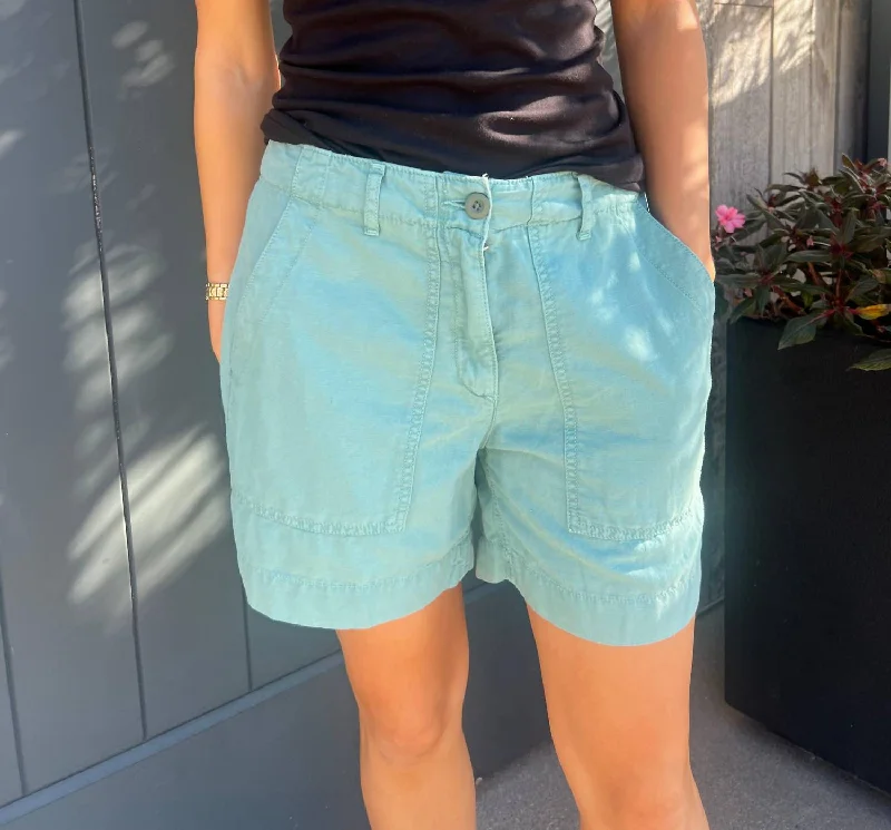 Solid Color Women Shorts in Bright Hues for a Bold StatementWoven Cotton Linen Short In Eucalyptus Solid Color Women Shorts in Bright Hues for a Bold StatementWoven Cotton Linen Short In Eucalyptus