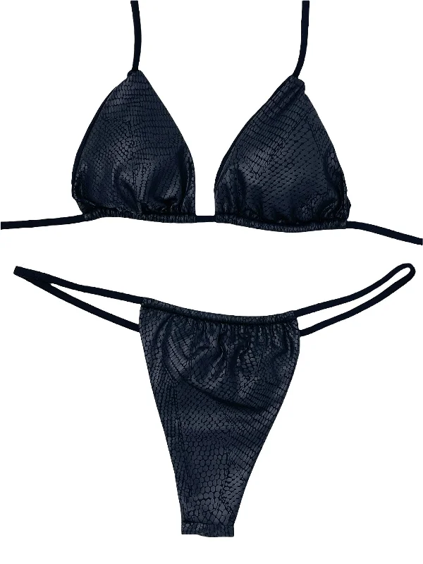 Metallic - finish bikini for a glamorous and eye - catching poolside lookONYX SLIDE BOTTOM - MATTE BLACK SNAKE