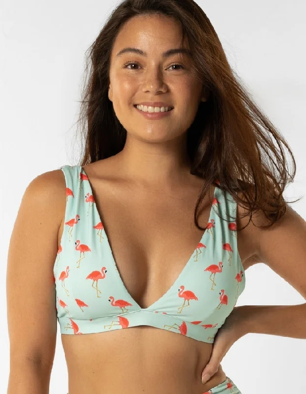 Floral - printed bikini for a feminine and colorful beach vibeDune – Pink Flamingo Womens Plunge Bikini Top Floral - printed bikini for a feminine and colorful beach vibeDune – Pink Flamingo Womens Plunge Bikini Top