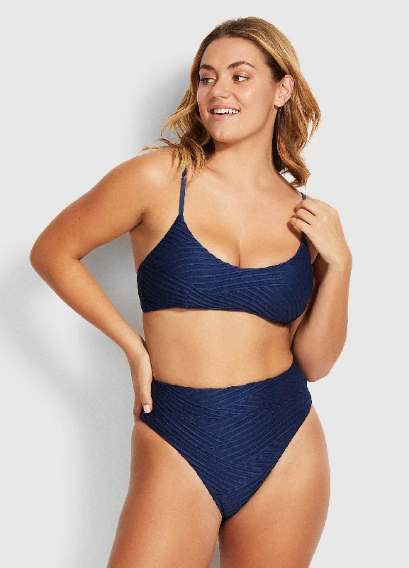 Sustainable bikini made from recycled materials for eco - conscious beachgoersFresh Water Hi Rise Wide Band Bikini Pants - Blue Opal Sustainable bikini made from recycled materials for eco - conscious beachgoersFresh Water Hi Rise Wide Band Bikini Pants - Blue Opal
