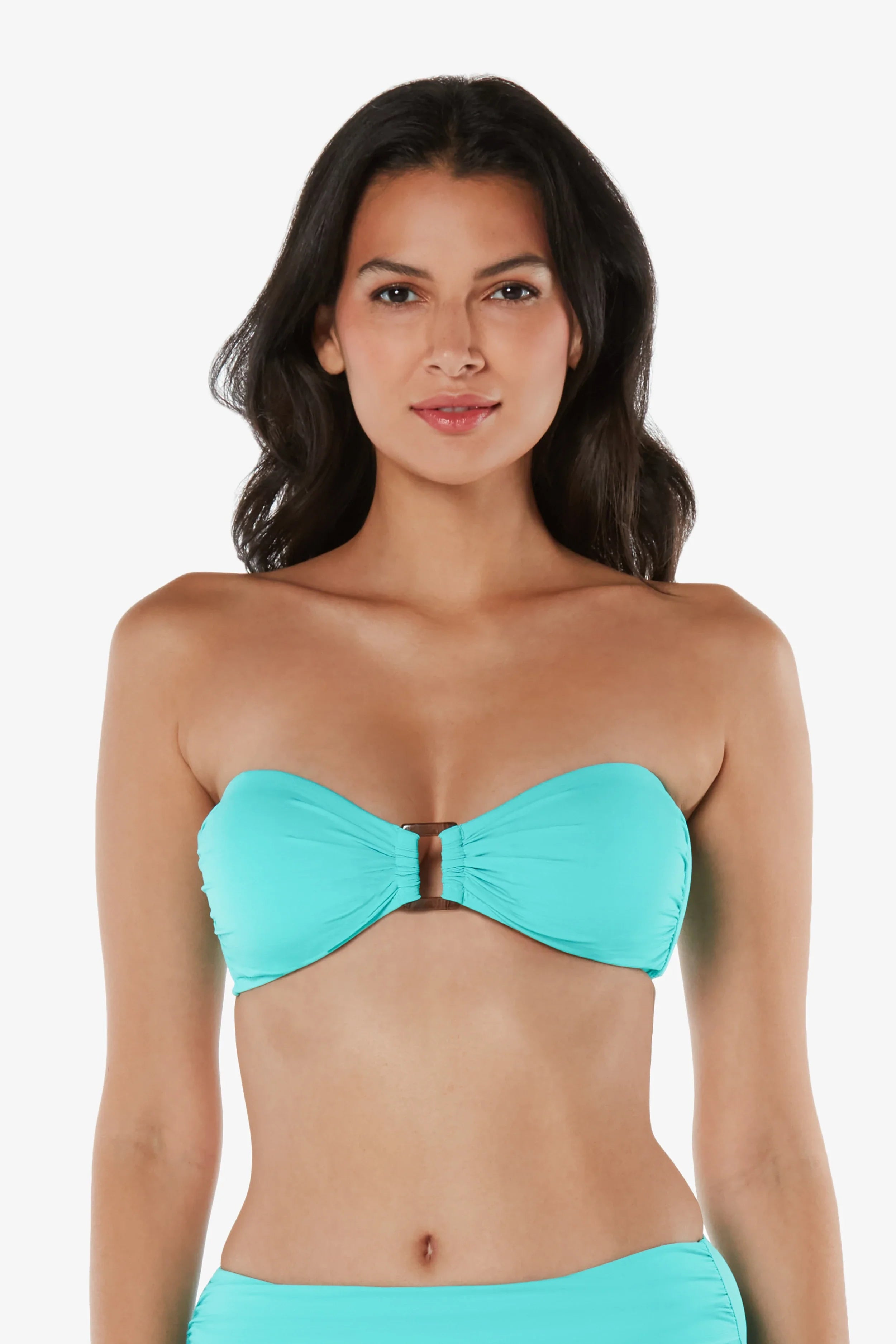 Sustainable bikini made from recycled materials for eco - conscious beachgoersHook Back Tortoise Bandeau | Textured Seafoam Aqua Sustainable bikini made from recycled materials for eco - conscious beachgoersHook Back Tortoise Bandeau | Textured Seafoam Aqua