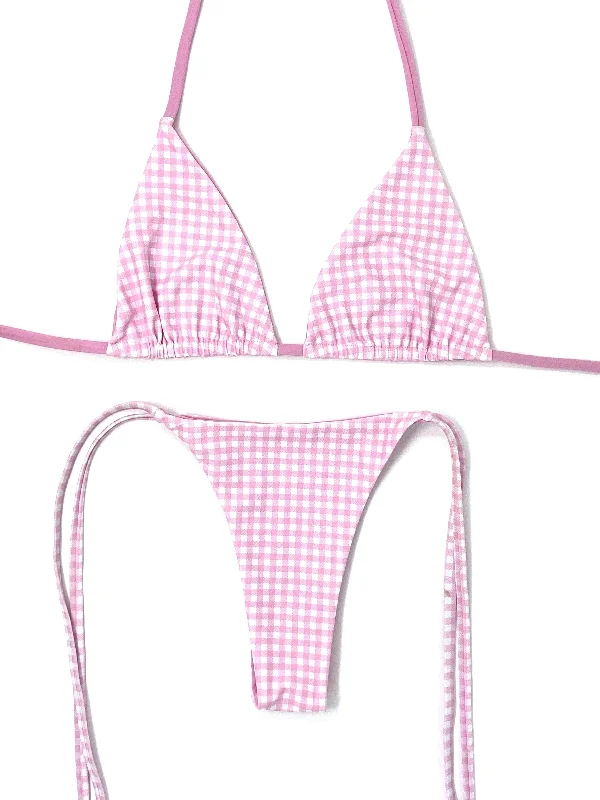 Floral - printed bikini for a feminine and colorful beach vibePARKER MINIMAL BOTTOM - PINK GINGHAM Floral - printed bikini for a feminine and colorful beach vibePARKER MINIMAL BOTTOM - PINK GINGHAM