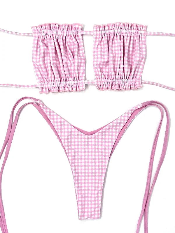 Monokini - style bikini with a unique one - piece - meets - bikini designPARKER V CUT BOTTOM - PINK GINGHAM Monokini - style bikini with a unique one - piece - meets - bikini designPARKER V CUT BOTTOM - PINK GINGHAM