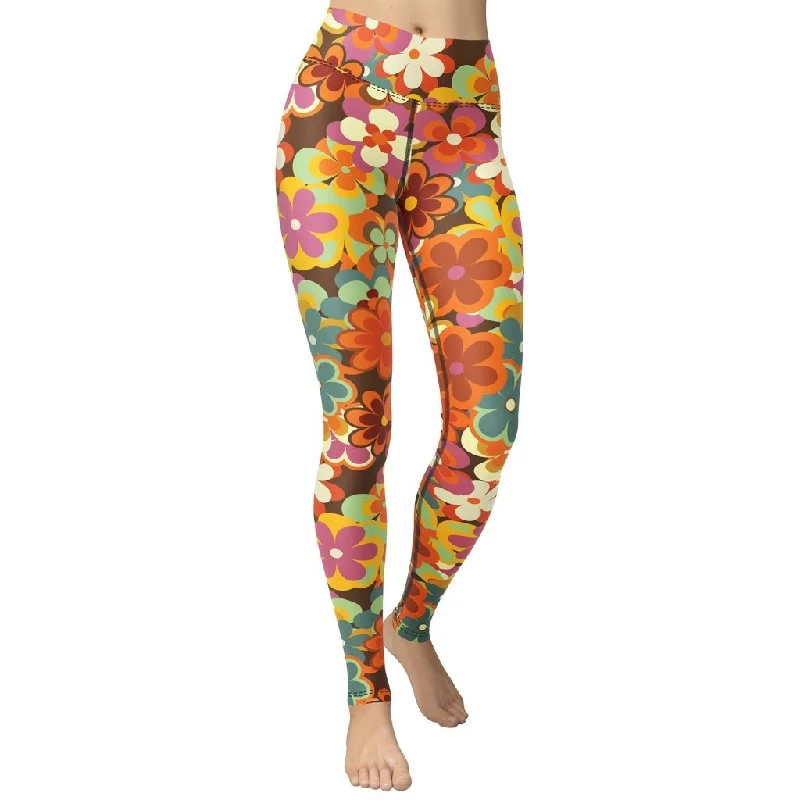 Women's Tight Trousers with Mesh Panels in Black for a Sexy and Modern Appearance70s Flower Pattern Yoga Leggings Women's Tight Trousers with Mesh Panels in Black for a Sexy and Modern Appearance70s Flower Pattern Yoga Leggings