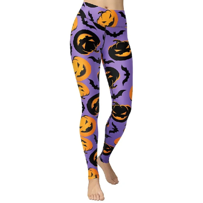 Women's Seamless Compression Tight Trousers in Gray for Fitness and Yoga SessionsBats and Jack O'Lanterns Yoga Leggings Women's Seamless Compression Tight Trousers in Gray for Fitness and Yoga SessionsBats and Jack O'Lanterns Yoga Leggings