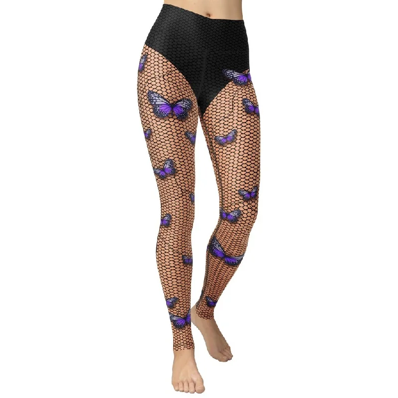Women's Tight Trousers with Elastic Waistband in Black for Easy and Comfortable WearBold Butterfly Mesh Yoga Leggings Women's Tight Trousers with Elastic Waistband in Black for Easy and Comfortable WearBold Butterfly Mesh Yoga Leggings