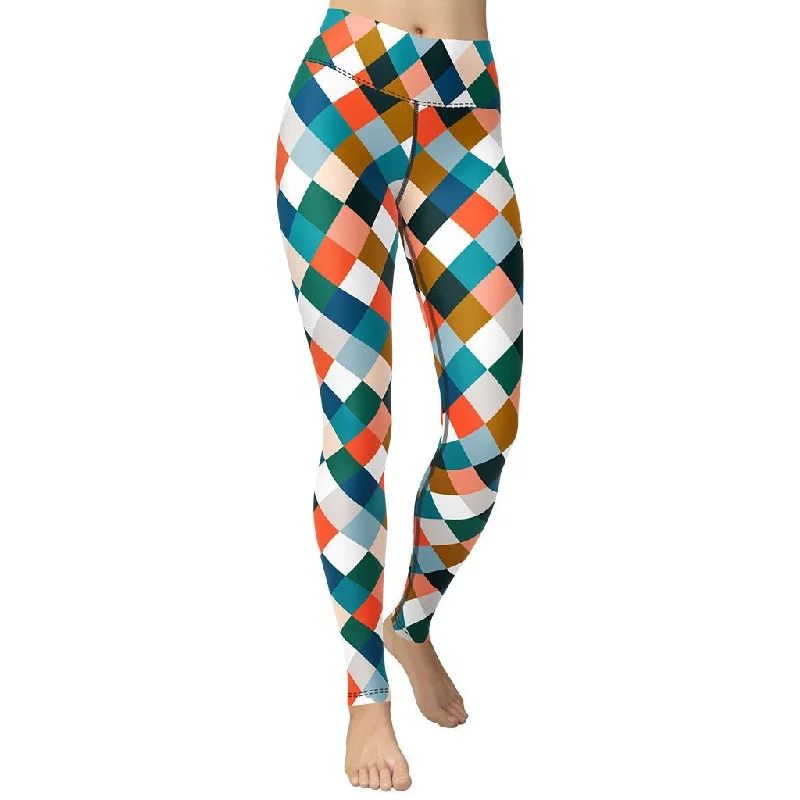 Women's Tight Trousers with Mesh Panels in Black for a Sexy and Modern AppearanceColorful Rhombus Pattern Yoga Leggings Women's Tight Trousers with Mesh Panels in Black for a Sexy and Modern AppearanceColorful Rhombus Pattern Yoga Leggings