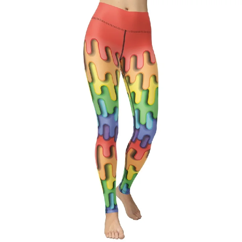Women's High - Waisted Tight Trousers with Side Slits in Beige for a Trendy LookDripping Rainbow Yoga Leggings Women's High - Waisted Tight Trousers with Side Slits in Beige for a Trendy LookDripping Rainbow Yoga Leggings