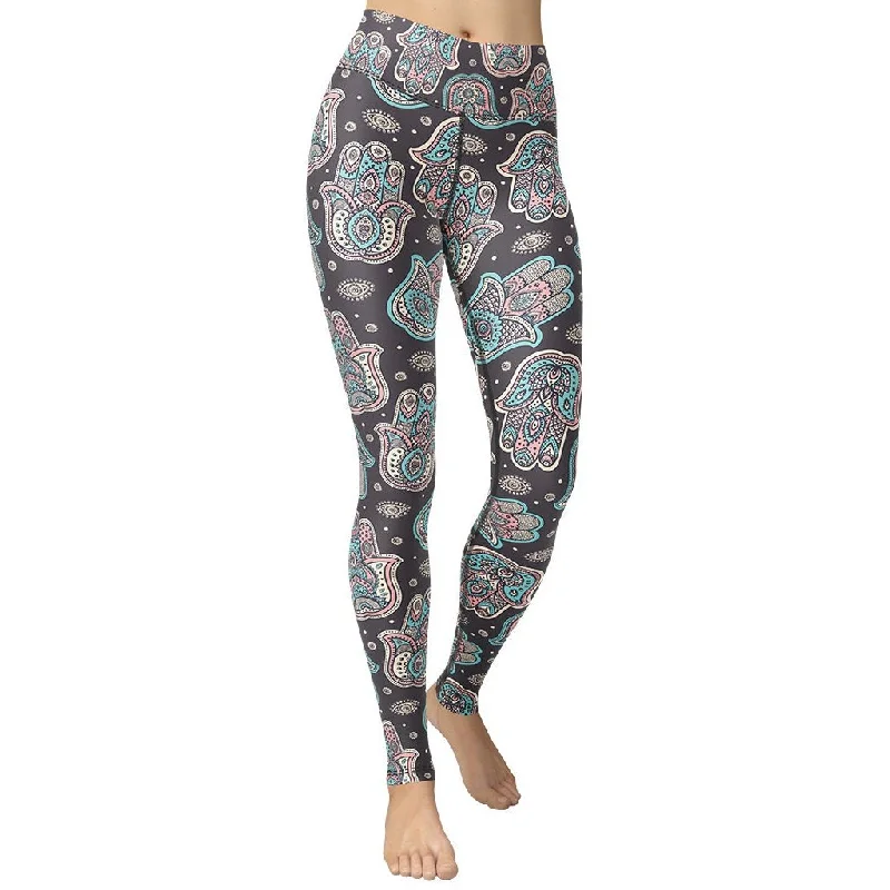 Women's Leather - Look Tight Trousers with Zipper Details in Dark Gray for an Urban StyleHand Drawn Hamsa Yoga Leggings Women's Leather - Look Tight Trousers with Zipper Details in Dark Gray for an Urban StyleHand Drawn Hamsa Yoga Leggings