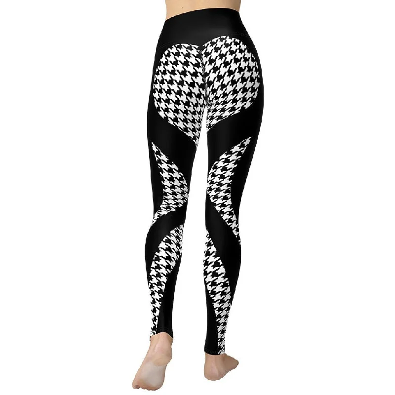 Women's Tight Trousers with Mesh Panels in Black for a Sexy and Modern AppearanceHoundstooth Heart Shaped Yoga Leggings Women's Tight Trousers with Mesh Panels in Black for a Sexy and Modern AppearanceHoundstooth Heart Shaped Yoga Leggings