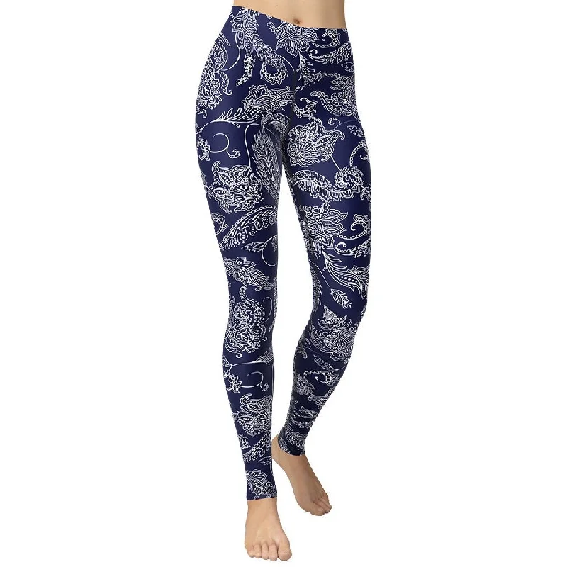 Plus Size Women's Stretch Cotton Tight Trousers in Navy for Comfortable Everyday WearPaisley Floral Yoga Leggings Plus Size Women's Stretch Cotton Tight Trousers in Navy for Comfortable Everyday WearPaisley Floral Yoga Leggings