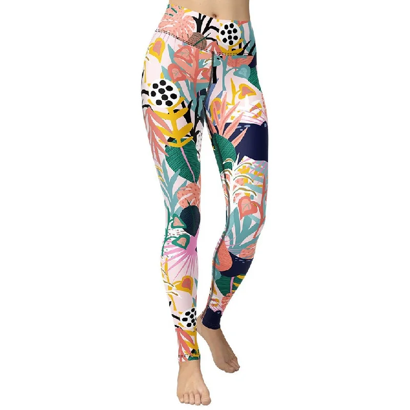 Women's Tight Trousers with Elastic Waistband in Black for Easy and Comfortable WearPastel Tropical Yoga Leggings Women's Tight Trousers with Elastic Waistband in Black for Easy and Comfortable WearPastel Tropical Yoga Leggings