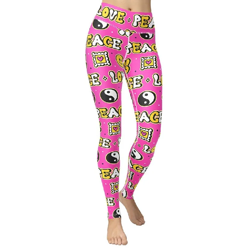 Plus Size Women's Printed Tight Trousers in Floral Patterns for a Spring - Inspired OutfitPeace and Love Yoga Leggings Plus Size Women's Printed Tight Trousers in Floral Patterns for a Spring - Inspired OutfitPeace and Love Yoga Leggings