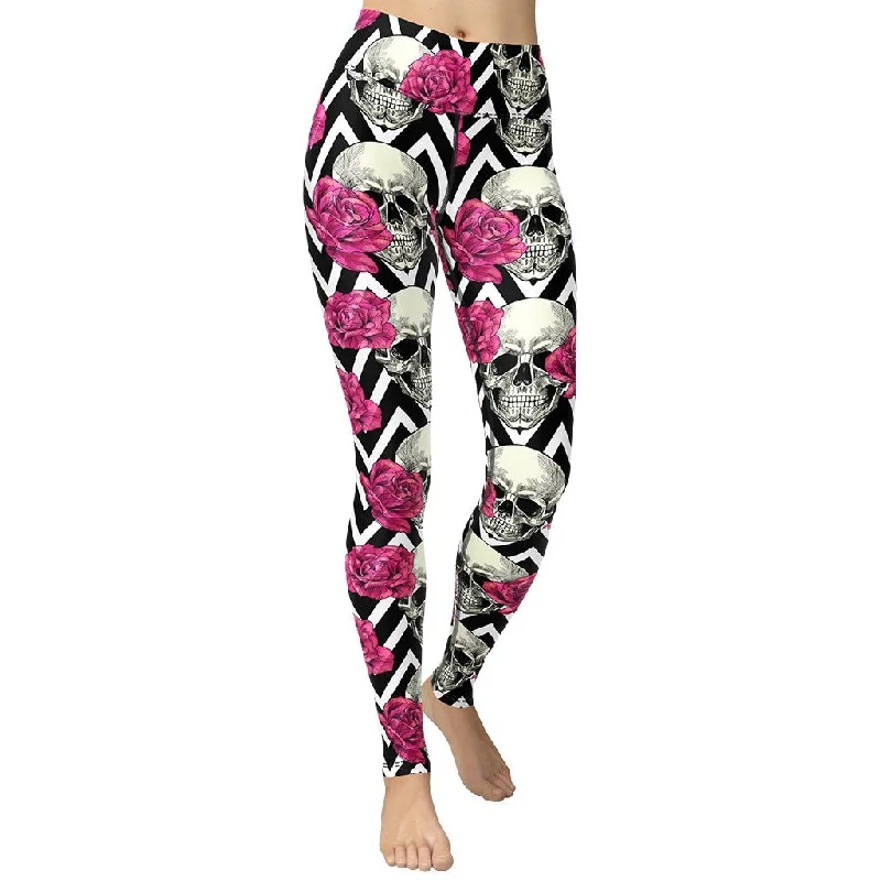 Women's Tight Trousers with Rhinestone Embellishments in Silver for a Sparkly LookPink Roses and Skulls Yoga Leggings Women's Tight Trousers with Rhinestone Embellishments in Silver for a Sparkly LookPink Roses and Skulls Yoga Leggings