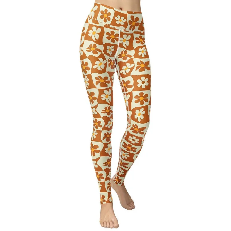 Women's Tight Trousers with Drawstring Waist in Khaki for a Relaxed and Adjustable FitRetro Flower Checkerboard Yoga Leggings Women's Tight Trousers with Drawstring Waist in Khaki for a Relaxed and Adjustable FitRetro Flower Checkerboard Yoga Leggings