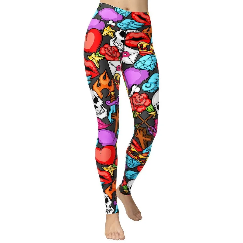 Plus Size Women's Corduroy Tight Trousers in Olive Green for a Retro and Cozy VibeSkulls Yoga Leggings