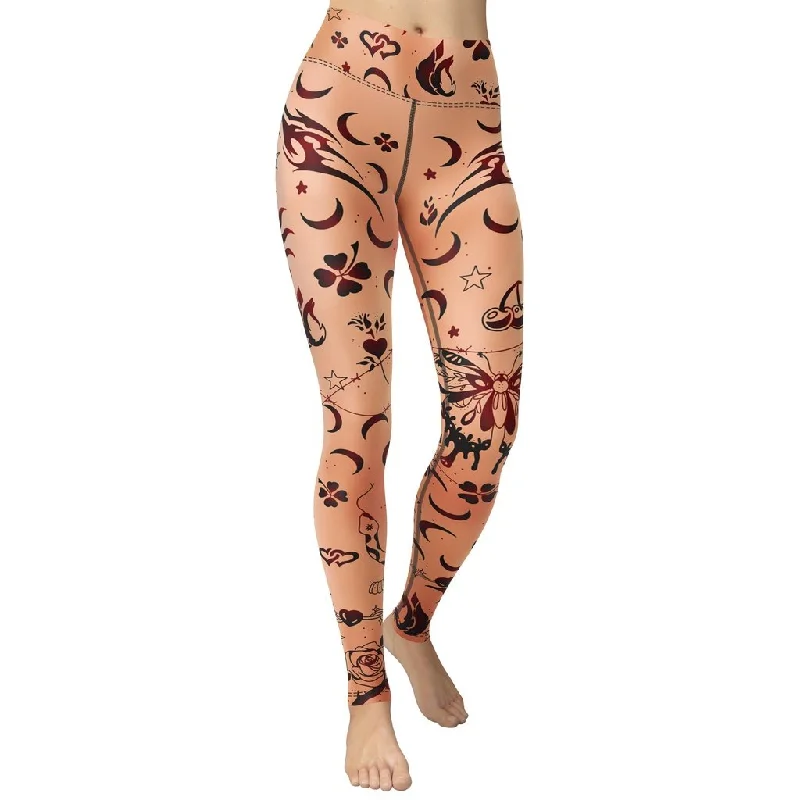 Women's Tight Trousers with Drawstring Waist in Khaki for a Relaxed and Adjustable FitTattoo Inspired Yoga Leggings Women's Tight Trousers with Drawstring Waist in Khaki for a Relaxed and Adjustable FitTattoo Inspired Yoga Leggings
