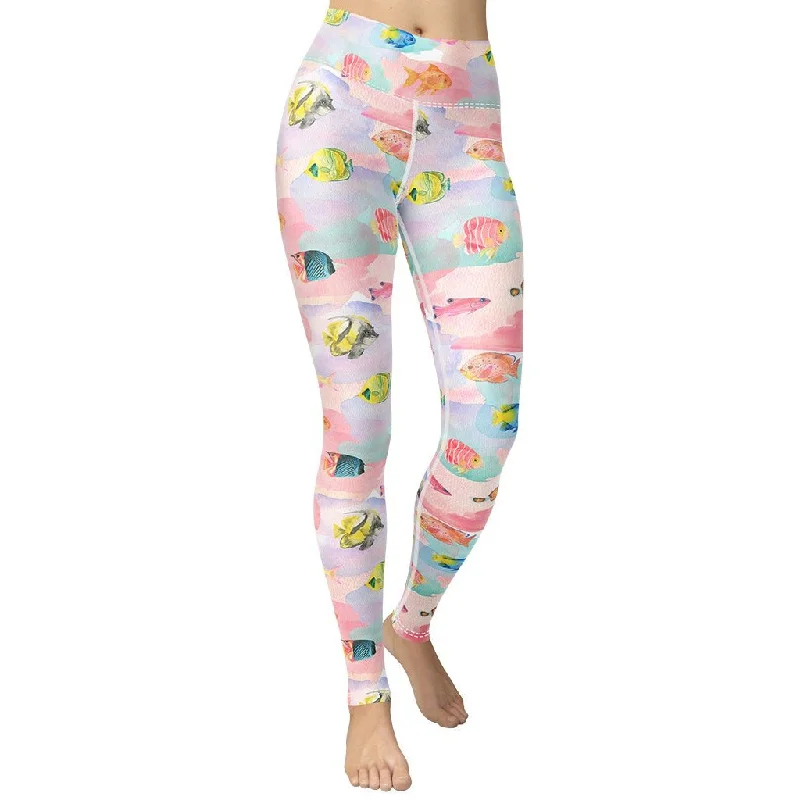 Plus Size Women's Embroidered Tight Trousers in White for a Feminine and Elegant StyleWatercolor Fish Yoga Leggings Plus Size Women's Embroidered Tight Trousers in White for a Feminine and Elegant StyleWatercolor Fish Yoga Leggings
